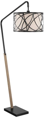 Franklin Iron Works Bramble Modern Industrial 71" Tall Arc Floor Lamp Matte Black Faux Wood Up Down Metal Cage Off-White Shade Living Room - Image 8