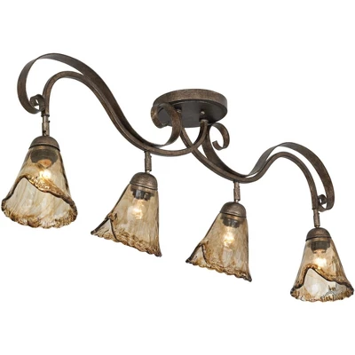 Pro Track 4-Head Ceiling Track Light Fixture Kit Adjustable Brown Bronze Finish Organic Amber Glass Western Kitchen Bathroom Living Room 41" Wide - Image 3