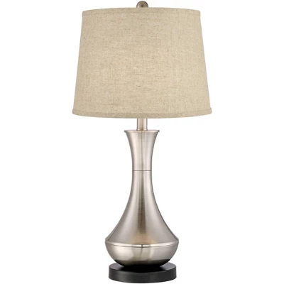 360 Lighting Simon Modern Table Lamps 25 1/2" High Set Of 2 Brushed Nickel With USB Charging Port Burlap Fabric Drum Shade For Bedroom Bedside Desk - Image 3