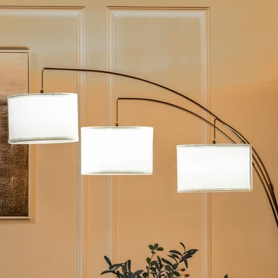 HOMCOM Arc Floor Lamp With 3 Hanging Drum Shape Lampshade, Flexible Steel Pole And Marble Round Base, Black/White - Image 4