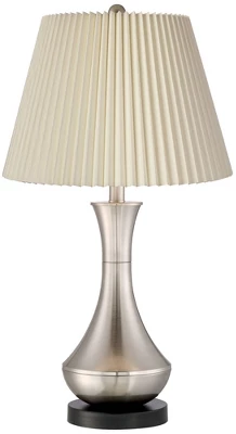 360 Lighting Simon Modern Table Lamps 25 1/2" High Set Of 2 Brushed Nickel With USB Charging Port Ivory Linen Shade For Bedroom Living Room House Desk - Image 4