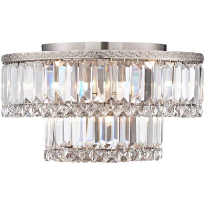 Vienna Full Spectrum Magnificence Modern Ceiling Light Flush Mount Fixture 16" Wide Brushed Satin Nickel Faceted Crystal Glass For Bedroom Living Room - Image 3