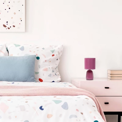 10.04" Traditional Ceramic Thimble Base Bedside Table Desk Lamp With Matching Fabric Shade Mauve - Simple Designs - Image 2