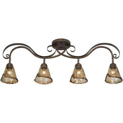 Pro Track 4-Head Ceiling Track Light Fixture Kit Adjustable Brown Bronze Finish Organic Amber Glass Western Kitchen Bathroom Living Room 41" Wide - Image 5