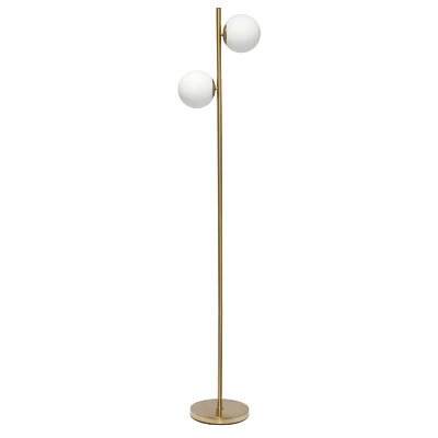 66" Tall Mid-Century Modern Tree Floor Lamp With Dual White Glass Globe Shade Gold - Simple Designs - Image 2