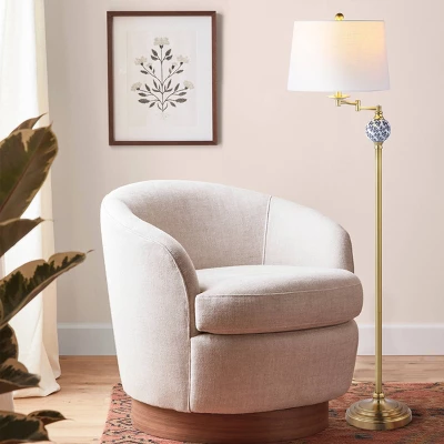 61.5" Aveiro Classic Midcentury Iron LED Floor Lamp Brass Gold LED Light Bulb (Includes LED Light Bulb) - JONATHAN Y - Image 2