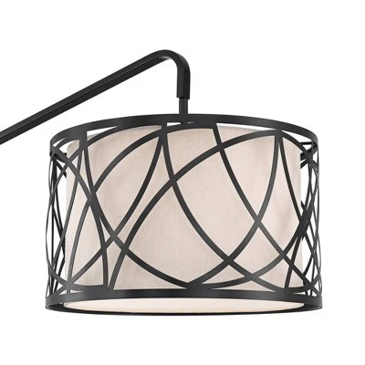 Franklin Iron Works Bramble Modern Industrial 71" Tall Arc Floor Lamp Matte Black Faux Wood Up Down Metal Cage Off-White Shade Living Room - Image 2
