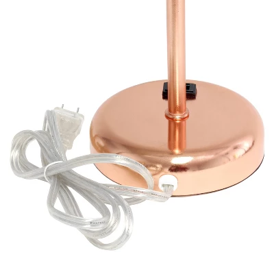 19.5" Bedside Power Outlet Base Metal Table Desk Lamp Rose Gold With White Fabric Shade - Creekwood Home - Image 5
