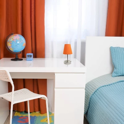 10.5" Petite Metal Stick Bedside Table Desk Lamp In Sand Nickel With Fabric Shade Orange - Creekwood Home - Image 4