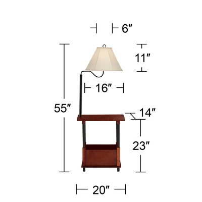 Regency Hill Marville Mission Rustic Farmhouse Floor Lamp With End Table 55" Tall Wood Open Crate Swing Arm Off White Empire Shade For Living Room - Image 5