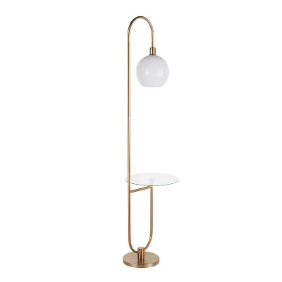 Trombone Contemporary/Glam Floor Lamp With Metal And Glass Shelf Gold (Includes LED Light Bulb) - LumiSource - Image 3
