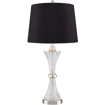 Regency Hill Luca Modern Table Lamps 25 1/2" High Set Of 2 Clear Glass With USB Charging Port Black Faux Silk Shade For Bedroom Living Room Home Desk - Image 5
