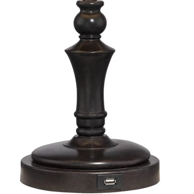 Regency Hill Traditional Swing Arm Desk Table Lamps 21.75" High Set Of 2 With USB Port Bronze Metal Faux Leather Shade For Living Room Bedroom - Image 4