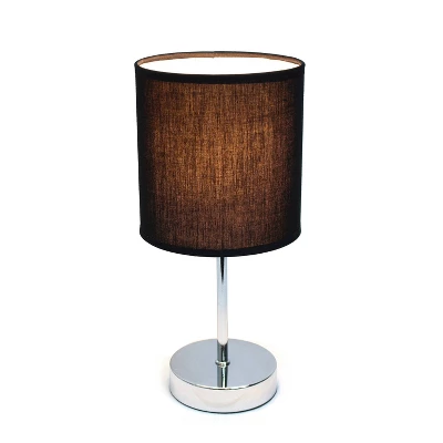 11.81" Traditional Petite Metal Stick Bedside Table Desk Lamp In Chrome With Fabric Shade Black - Creekwood Home - Image 3