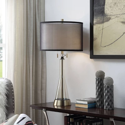 Logan Manor Amber Glass Table Lamp With Two Tone Fabric Shade - StyleCraft - Image 4