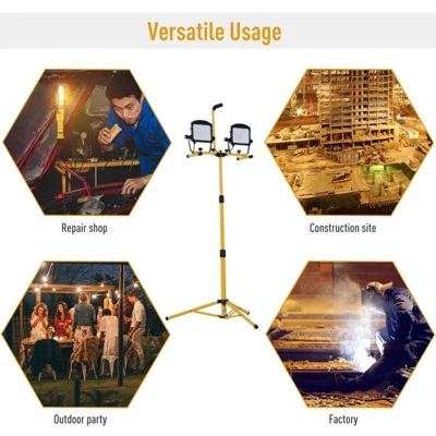 HOMCOM 10,000 Lumen Dual Head LED Work Lights Weather Resistant With Telescoping Adjustable Tripod Stand, Rotating Lamps - Image 3