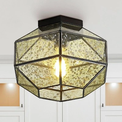 12.5" 1-Light Evelyn Vintage Farmhouse Iron/Glass LED Flush Mount Oil Rubbed Bronze - JONATHAN Y - Image 3