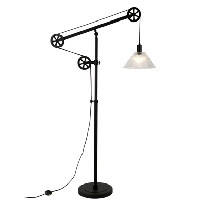 Metal And Glass Pulley Floor Lamp In Black - Henn&Hart - Image 2