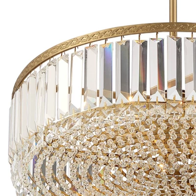 Stiffel Soft Gold Drum Pendant Chandelier 20 1/4" Wide Modern Clear Crystal 5-Light Fixture For Dining Room House Foyer Entryway - Image 2