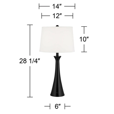 360 Lighting Karl Modern Table Lamps 28 1/4" Tall Set Of 2 Black Metal With USB And AC Power Outlet In Base White Drum Shade For Bedroom Living Room - Image 8