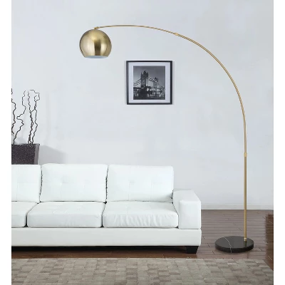 FC Design Modern Standing Adjustable Floor Lamp With Metal Dome Shade And Black Marble Base In Brass Gold Finish - Brass Gold