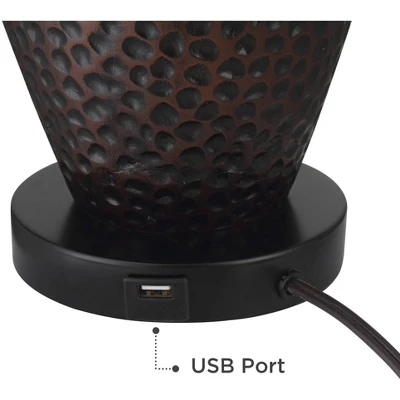 Franklin Iron Works Kaly Rustic Table Lamps With Square Risers 25" High Set Of 2 Oil Rubbed USB Charging Port Bronze Drum Shade For Living Room Desk - Image 4