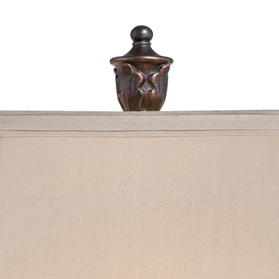 Regency Hill Exeter Traditional Table Lamps 30" Tall Set Of 2 Bronze Wood Carved Leaf Cream Rectangular Bell Shade For Bedroom Living Room Bedside - Image 3