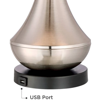 360 Lighting Simon Modern Table Lamps 25 1/2" High Set Of 2 Brushed Nickel With USB Charging Port Ivory Linen Shade For Bedroom Living Room House Desk - Image 2