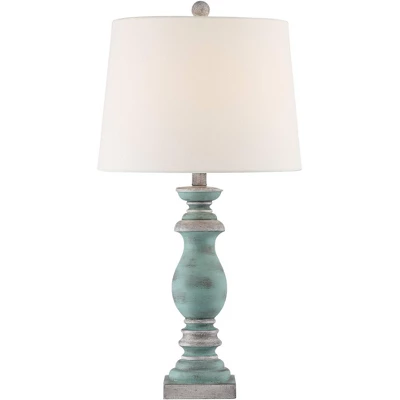 Regency Hill Patsy Country Cottage Table Lamps 26 1/2" High Set Of 2 Blue Gray Washed Fabric Drum Shade For Bedroom Living Room Bedside Nightstand - Image 6