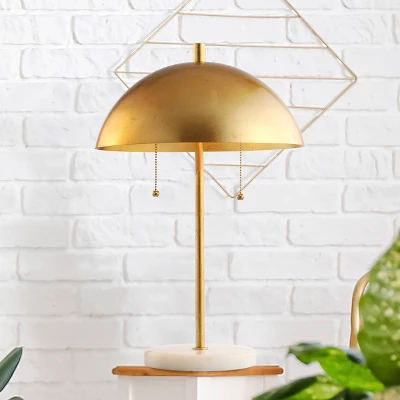20.7" Metal Dome Table Lamp With Marble Base (Includes LED Light Bulb) Gold/White - Jonathan Y - Image 4