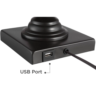 Franklin Iron Works Ross Rustic Farmhouse Table Lamps 27" Tall Set Of 2 Bronze With USB Charging Port Faux Leather Drum Shade For Living Room Desk - Image 4