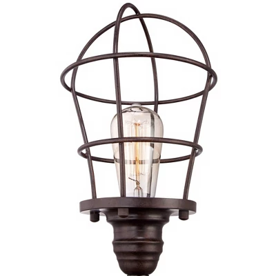 Franklin Iron Works Modern Industrial Desk Table Lamp 17 1/4" High Bronze Wire Cage Edison Bulb For Bedroom Bedside Office - Image 2