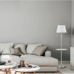 60" 3-way Andros Metal Floor Lamp With Glass Tray Brushed Steel - Cal Lighting