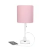 19.5" Bedside Power Outlet Base Metal Table Desk Lamp In White With Light Pink Fabric Shade - Creekwood Home