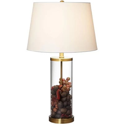 360 Lighting Coastal Table Lamp 26" High Glass Cylinder Gold Fillable White Drum Shade For Living Room Family Bedroom Bedside Nightstand - Image 5