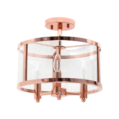3-Light 13" Industrial Farmhouse Glass/Metallic Accented Semi-flushmount Ceiling Light - Lalia Home - Image 14
