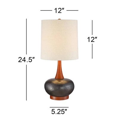 360 Lighting Andi Modern Mid Century Table Lamp 24 1/2" High Hammered Brown Ceramic Red Oak Wood Off White Shade For Bedroom Living Room Bedside Desk - Image 5