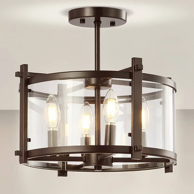 15" Iron And Glass Hampdon Modern Drum LED Flush Mount Black - Jonathan Y - Image 5
