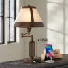 Franklin Iron Works Samuel Industrial Desk Lamp 21 1/4" High Bronze Swing Arm With USB Charging Port Natural Mica Shade For Bedroom Living Room House