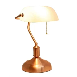 Executive Banker's Desk Lamp With Glass Shade Rose Gold - Simple Designs