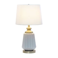 25" Classic Fluted Ceramic/Metal Table Lamp With Fabric Shade Gray/White - Lalia Home
