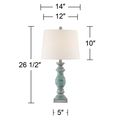 Regency Hill Patsy Country Cottage Table Lamps 26 1/2" High Set Of 2 Blue Gray Washed Fabric Drum Shade For Bedroom Living Room Bedside Nightstand - Image 5