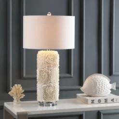 28.5" Seashell/Resin/Crystal Rosette Table Lamp (Includes LED Light Bulb) White - JONATHAN Y