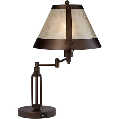 Franklin Iron Works Samuel Industrial Desk Lamp 21 1/4" High Bronze Swing Arm With USB Charging Port Natural Mica Shade For Bedroom Living Room House - Image 7