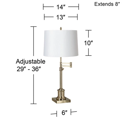 360 Lighting Traditional Swing Arm Desk Table Lamp Adjustable Height 36" Tall Antique Brass White Hardback Drum Shade Living Room Bedroom - Image 2
