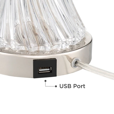 Regency Hill Luca Modern Table Lamps 25 1/2" High Set Of 2 Twisted Glass With USB Charging Port Oyster Shirred Shade For Bedroom Living Room Home Desk - Image 3