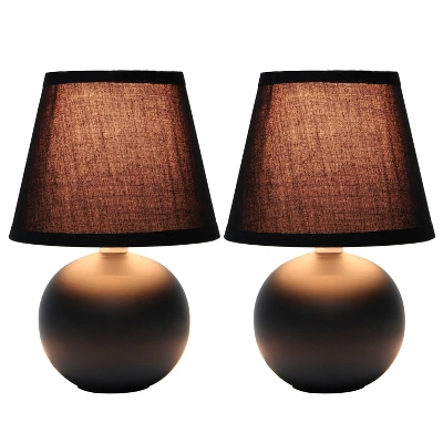 8.66" 2pk Petite Ceramic Orb Base Bedside Table Lamps With Matching Tapered Drum Shade Black - Creekwood Home - Image 2