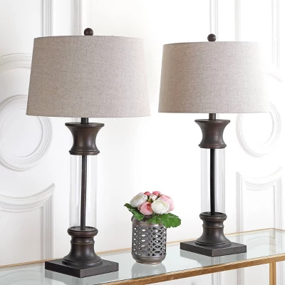 32" (Set Of 2) Hunter Metal/Glass Table Lamp (Includes Energy Efficient Light Bulb) - JONATHAN Y - Image 2