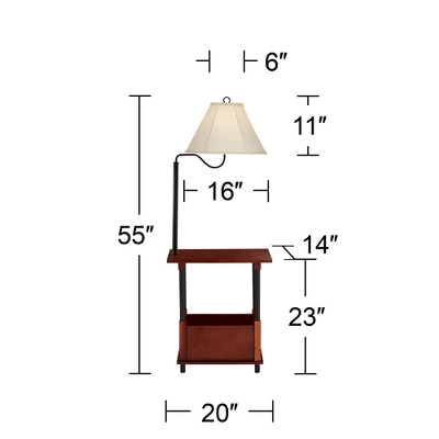 Regency Hill Marville Mission Rustic Farmhouse Floor Lamp With End Table 55" Tall Wood Open Crate Swing Arm Off White Empire Shade For Living Room - Image 7