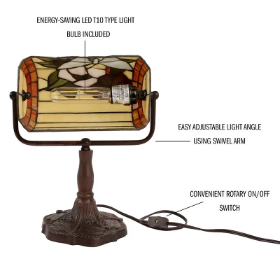 Hasting Home Tiffany-Style Stained Glass Butterfly Bankers Lamp - Image 3